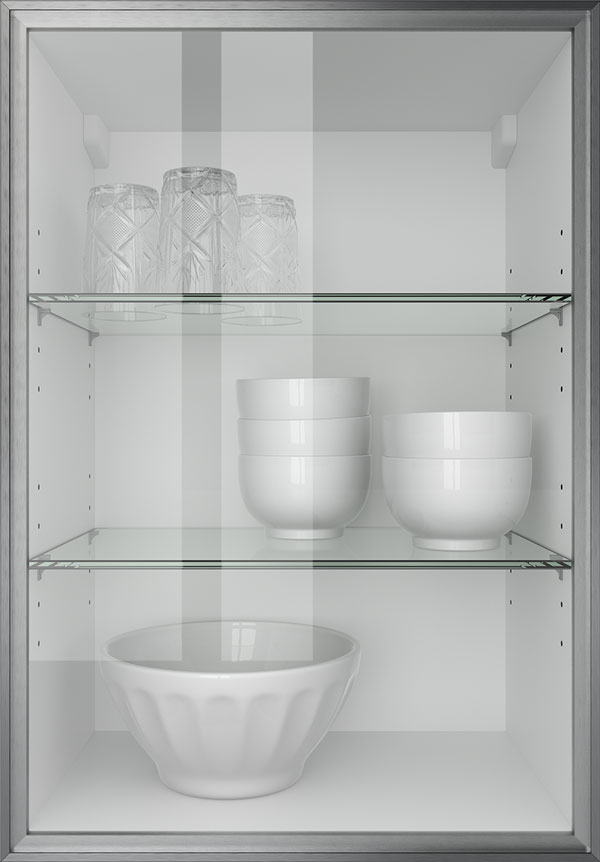 artego Küchen · Glasrahmentür Edelstahl Klarglas